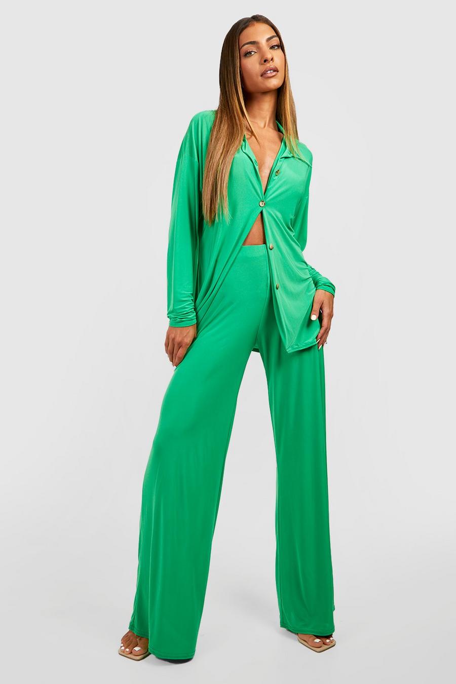 Green Slinky Shirt & Pants Co-Ord image number 1