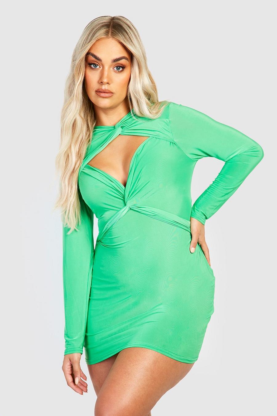 Green Plus Slinky Twist Bodycon Dress image number 1