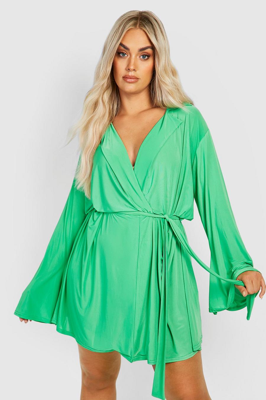 Green Plus Slinky Wrap Dress