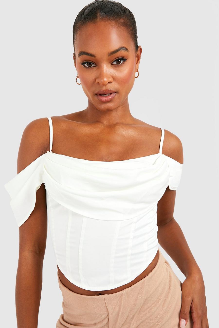 Ivory Tall Satin Draped Corset Top image number 1