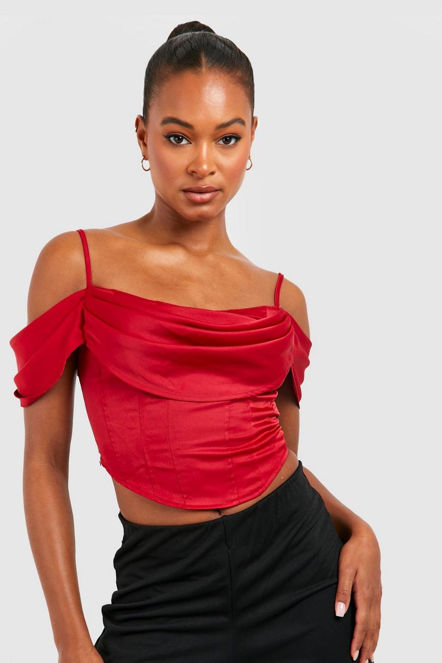 Red Tall Satin Draped Corset Top image number 1
