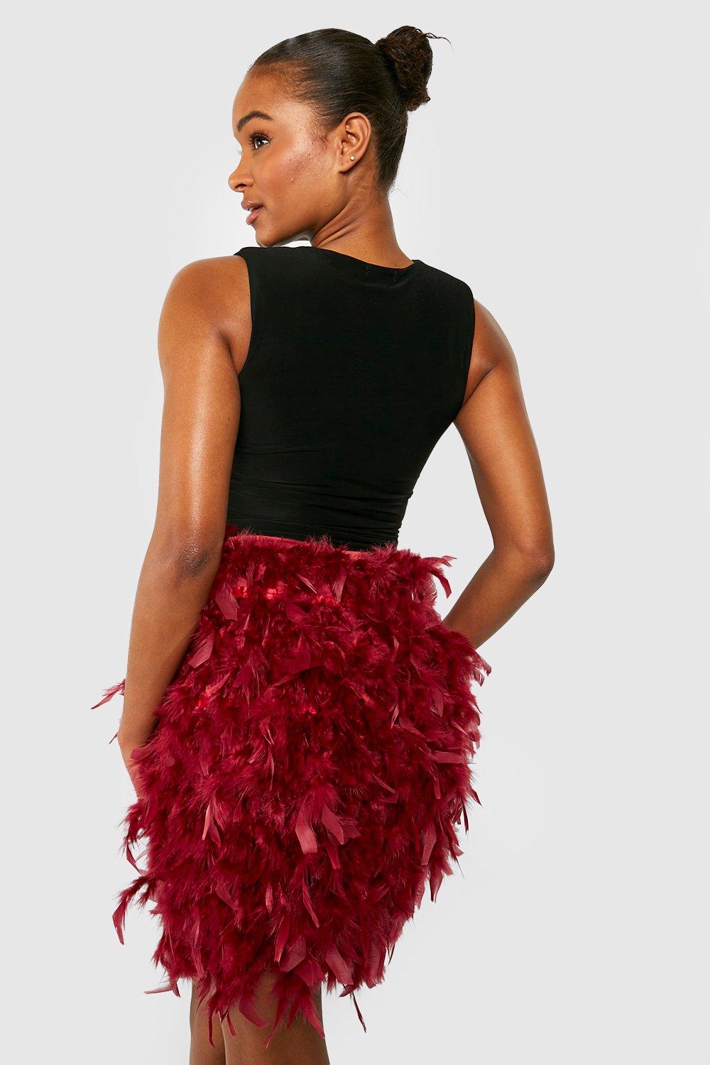 2 Piece Set Top & Feather Mini Skirt