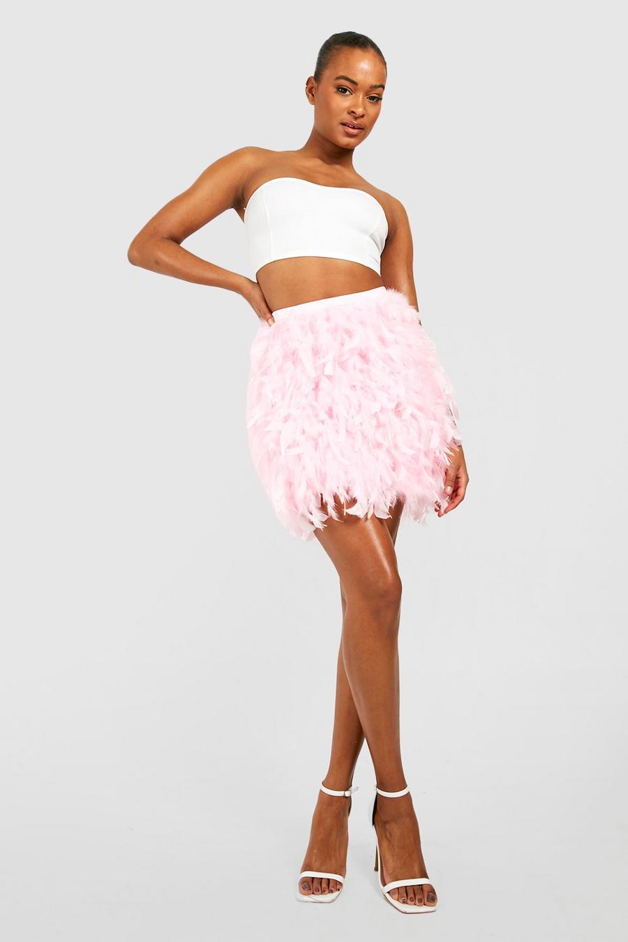 Bubblegum rosa Tall Minikjol med fjädrar