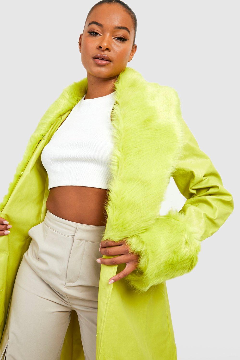 Neon yellow faux fur on sale coat