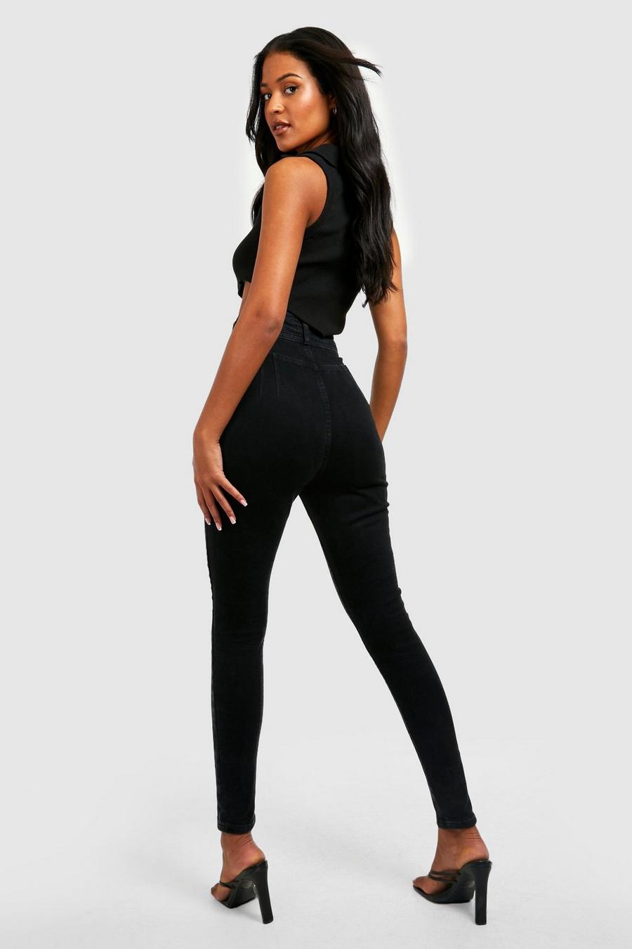Black Tall Booty Boost Jeggings Met Brede Taille Band
