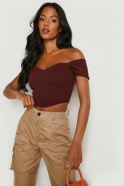 boohoo chocolate Tall Off The Shoulder Corset Top