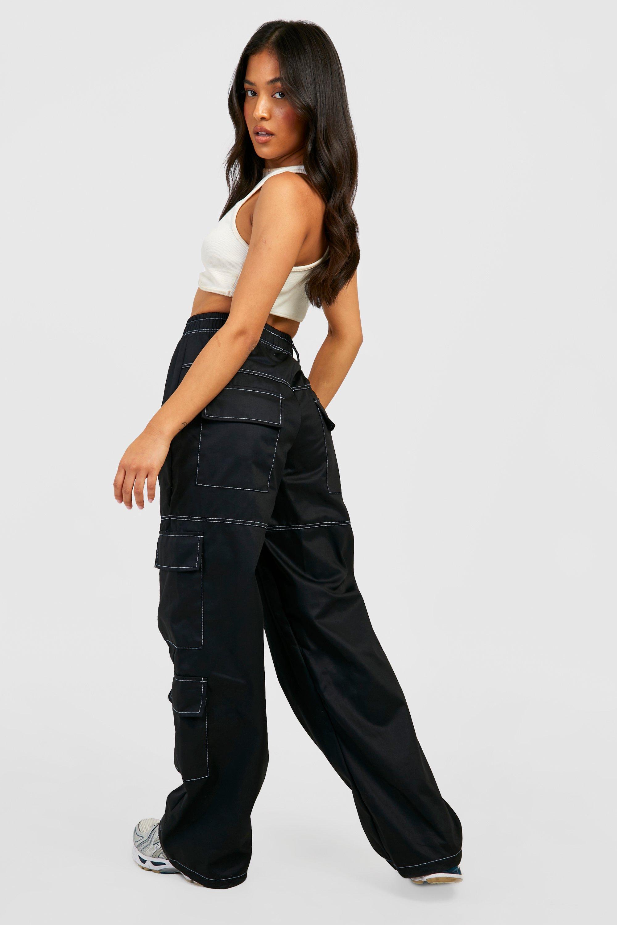 Petite Contrast Stitch Wide Leg Pocket Cargos boohoo USA