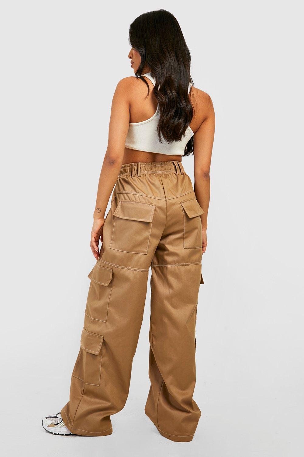 Green Cargo Pant Wide Leg Contrast Stitch