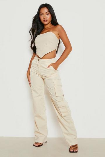 Petite Pocket Detail Cargo Pants beige