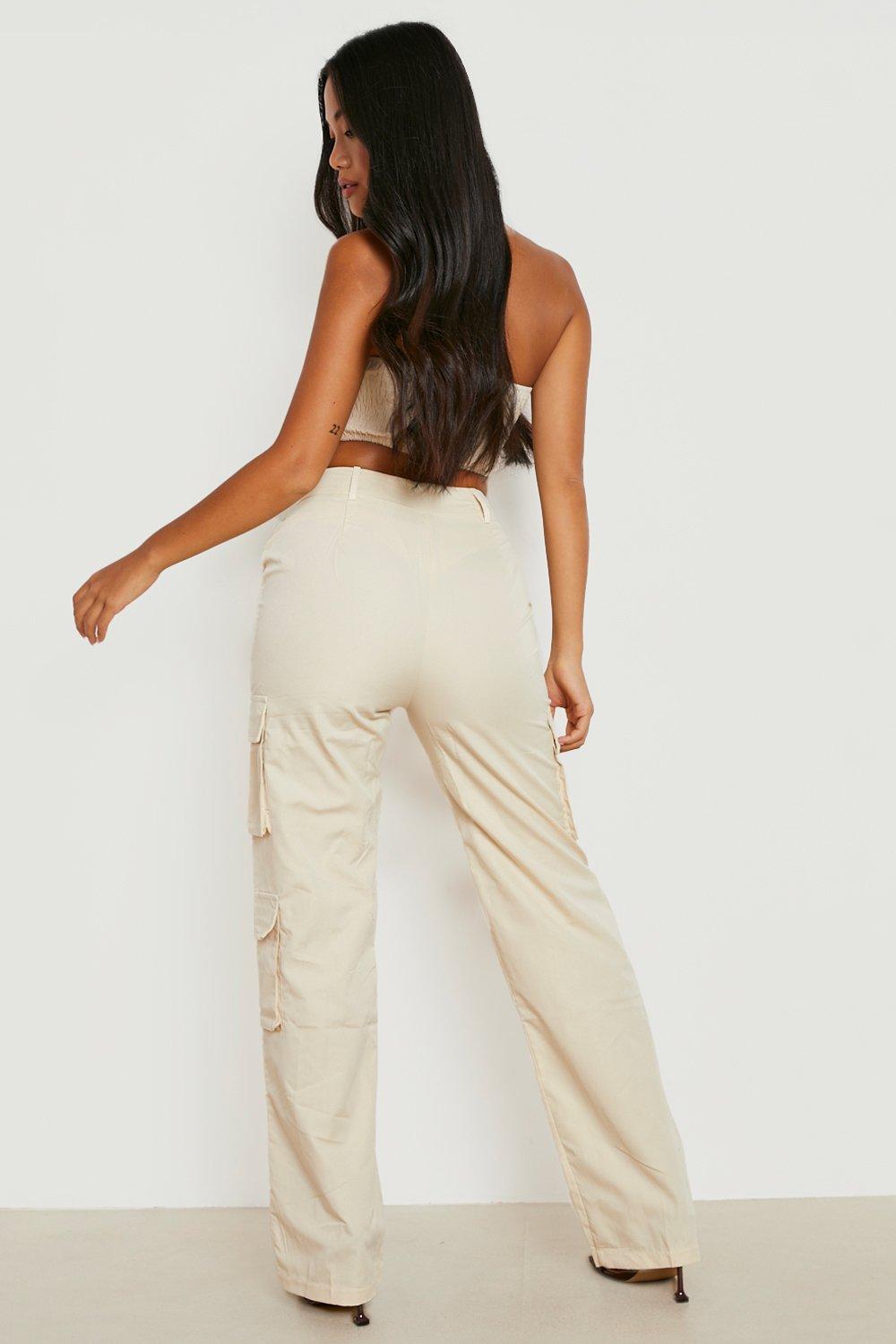 Boohoo Petite Folded Waistband Relaxed Fit Cargo Trousers in White