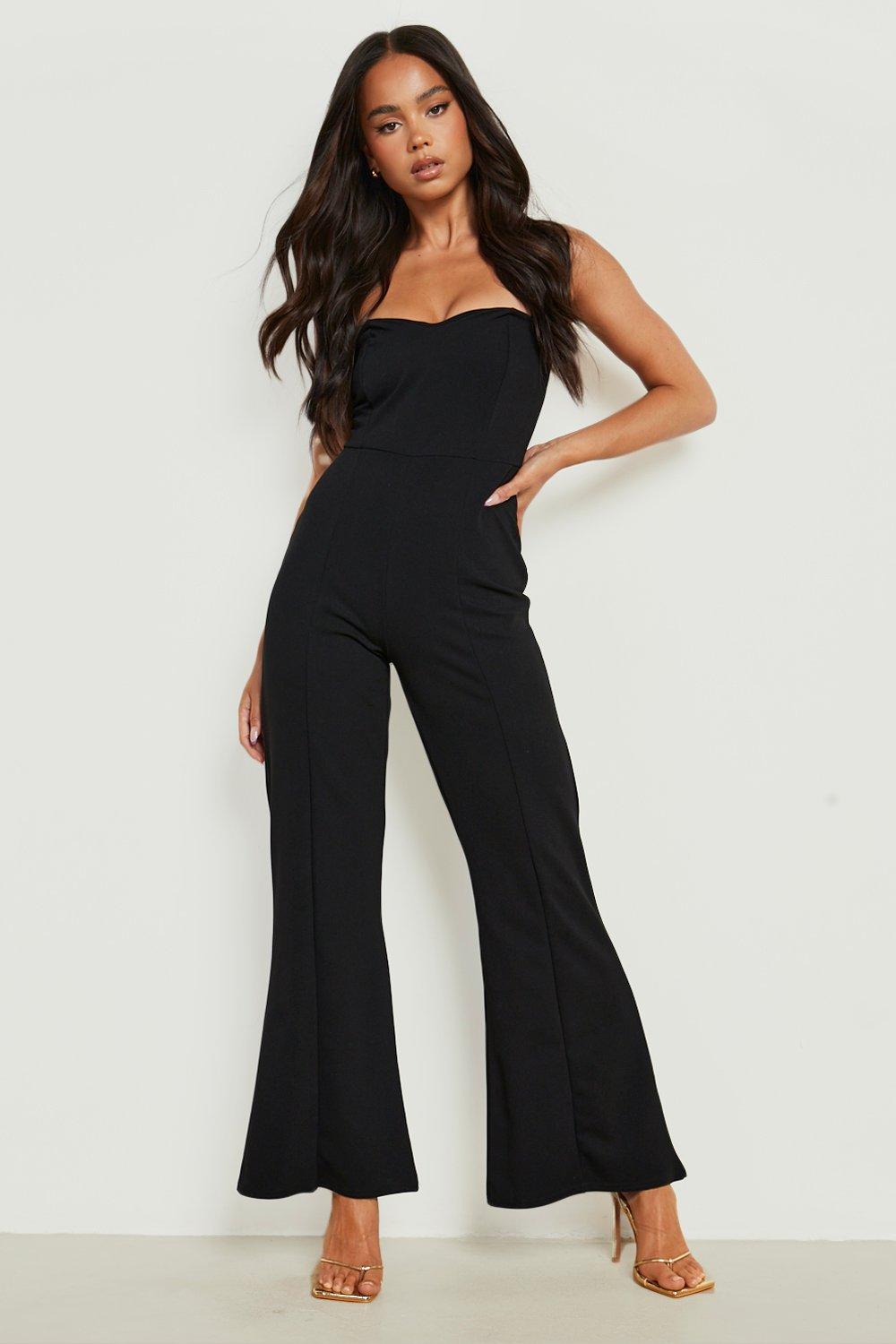 Petite Bandeau Corset Seam Flared Jumpsuit