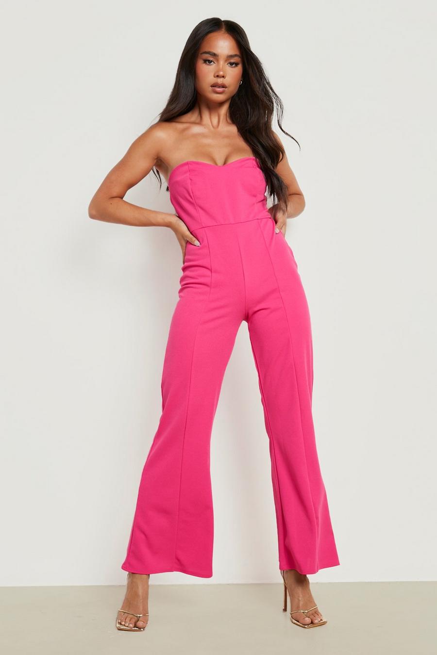 Hot pink Petite - Jumpsuit med korsettdetaljer och utsvängda ben