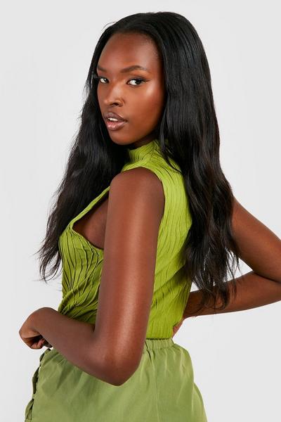boohoo olive Funnel Neck Textured Tank Top