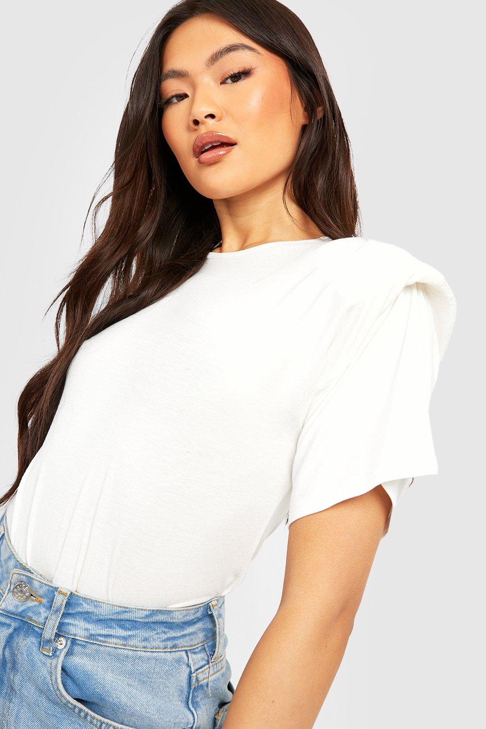 White t shirt with shoulder pads hot sale