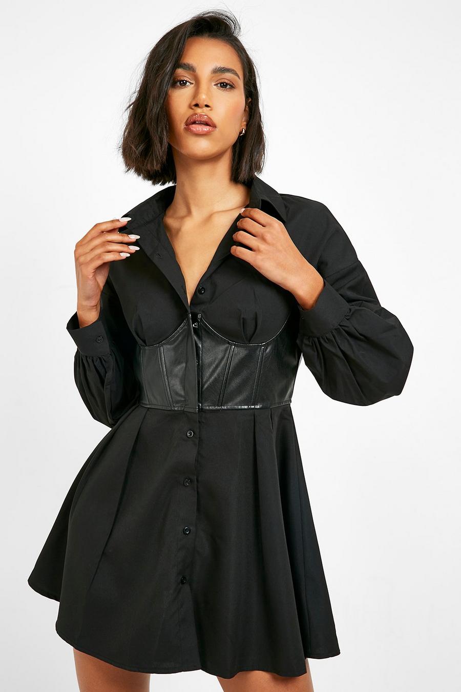Camicia con corsetto effetto pelle, Black image number 1