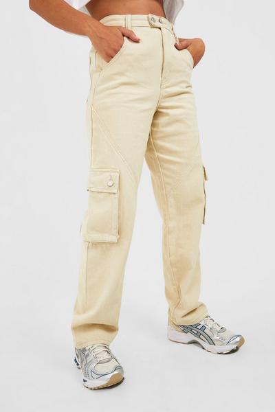 boohoo ecru Multi Pocket Cargo Boyfriend Jeans