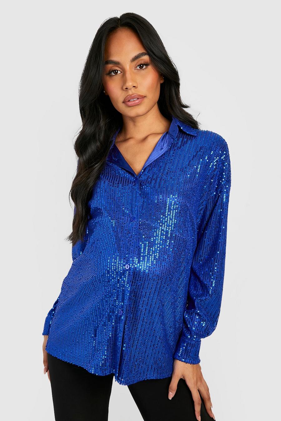Umstandsmode Oversize Pailletten-Hemd, Cobalt blue