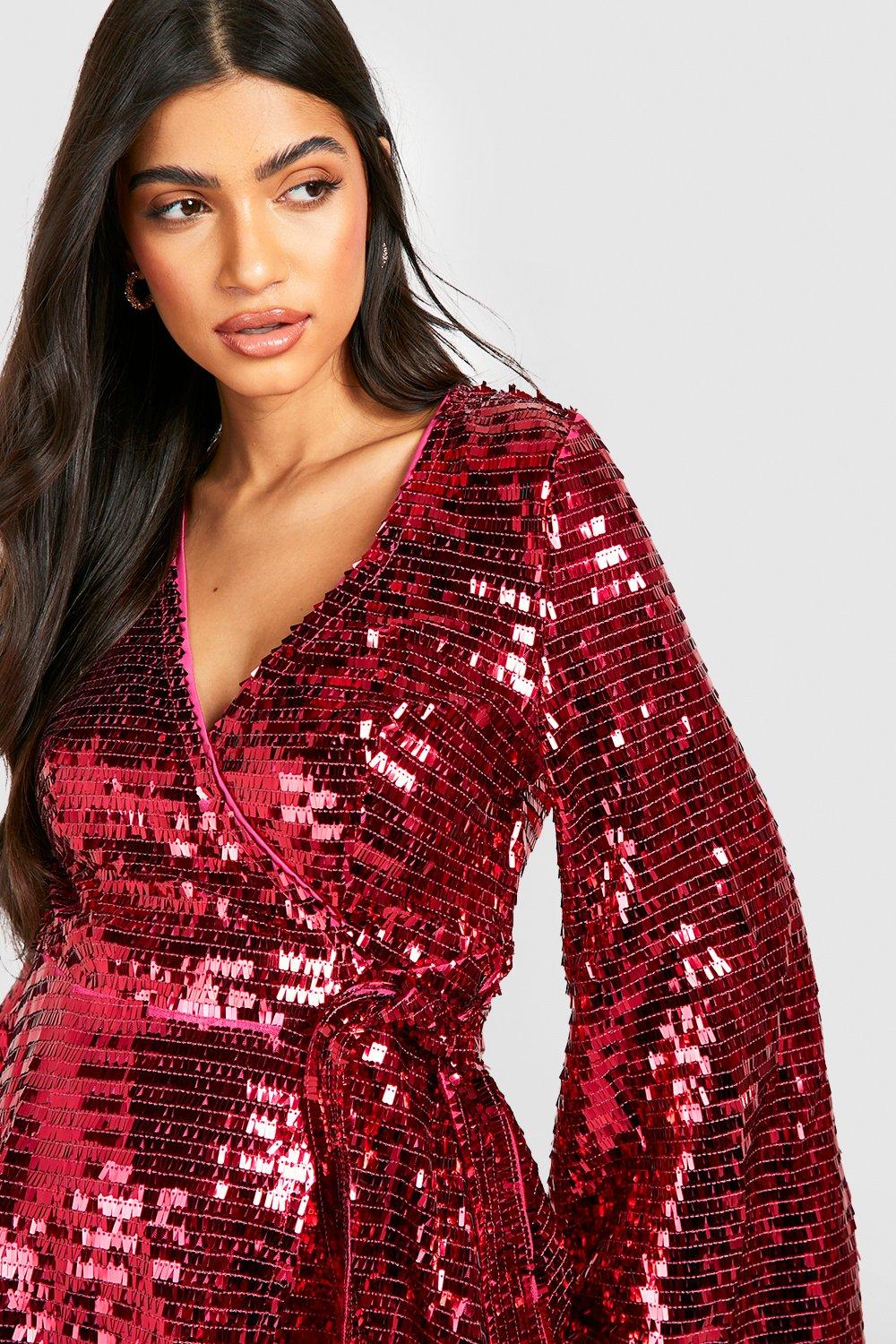 Maternity Sequin Flare Sleeve Wrap Top