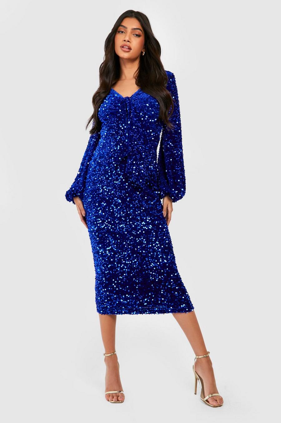 Cobalt blue Maternity Sequin Tie Front Midi Dress
