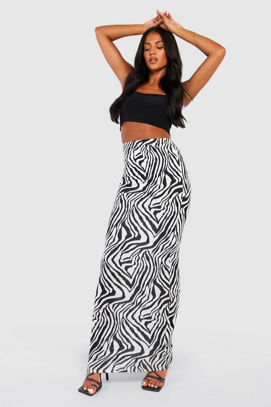 Black Tall Zebra Print Tube Maxi Skirt image number 1