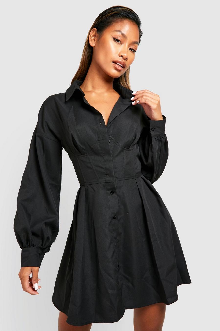 Black Corset Detail Shirt Dress image number 1
