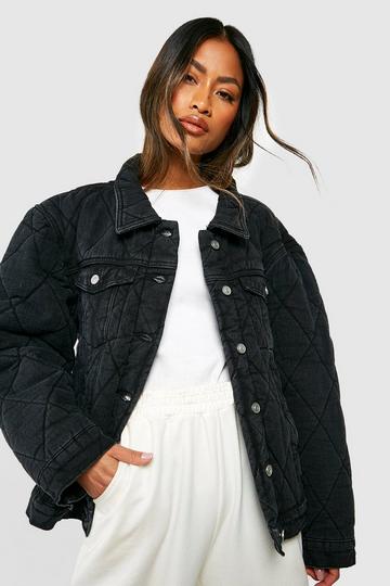 Black Quilted Denim Bomber Jacket