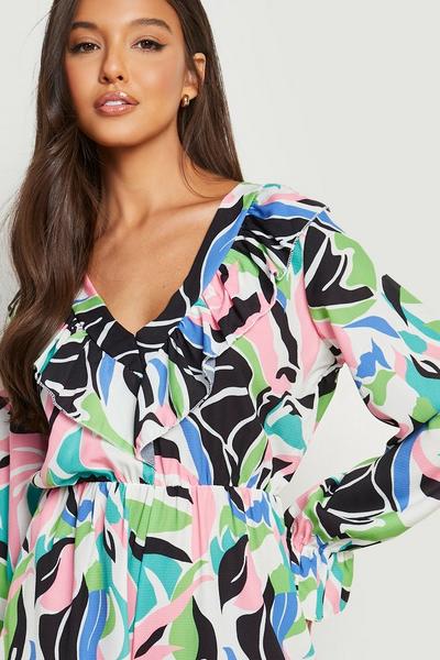 boohoo black Abstract Frill Detail Woven Playsuit