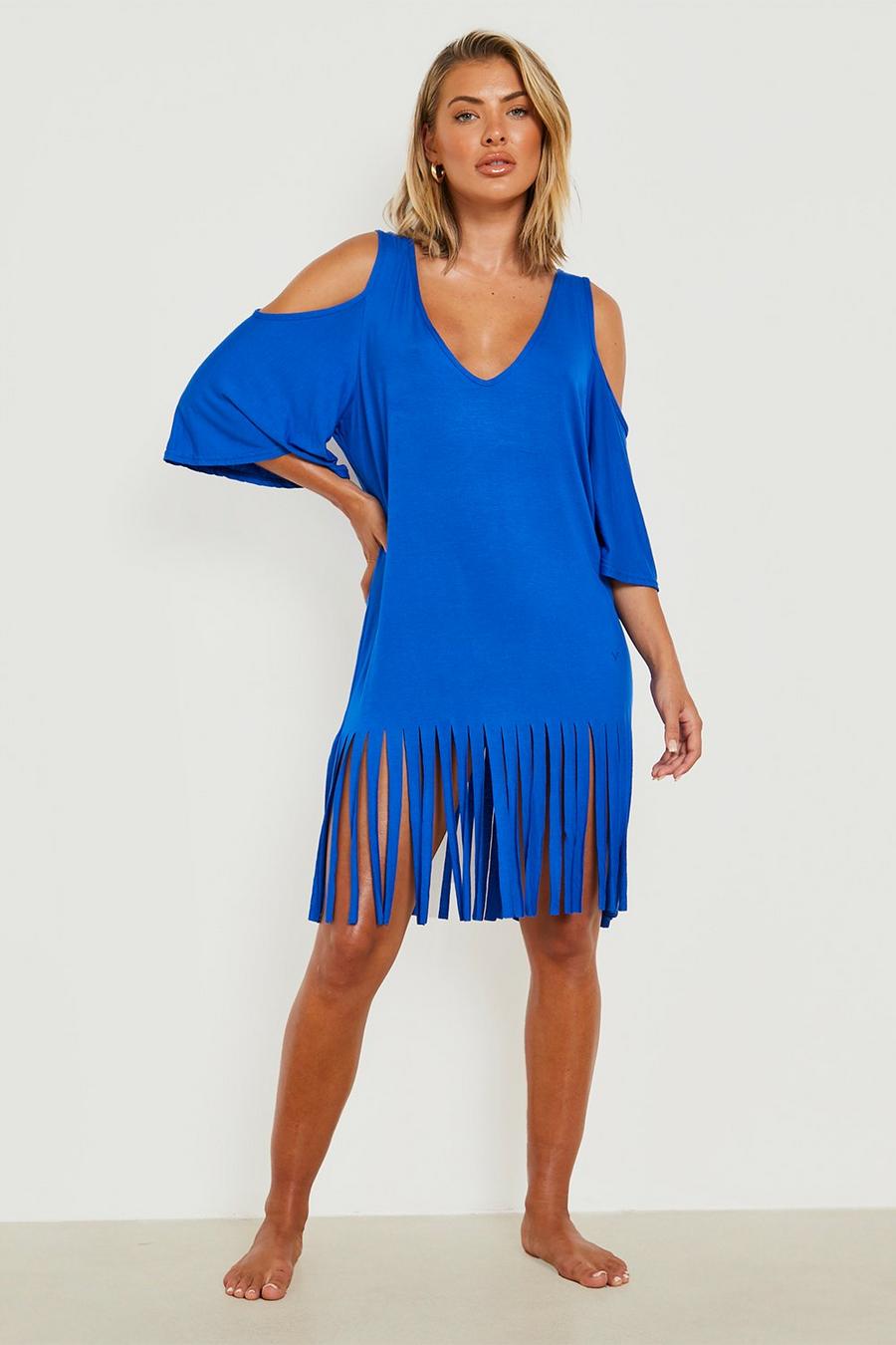 Blue Strandklänning med fransar och cut-out image number 1
