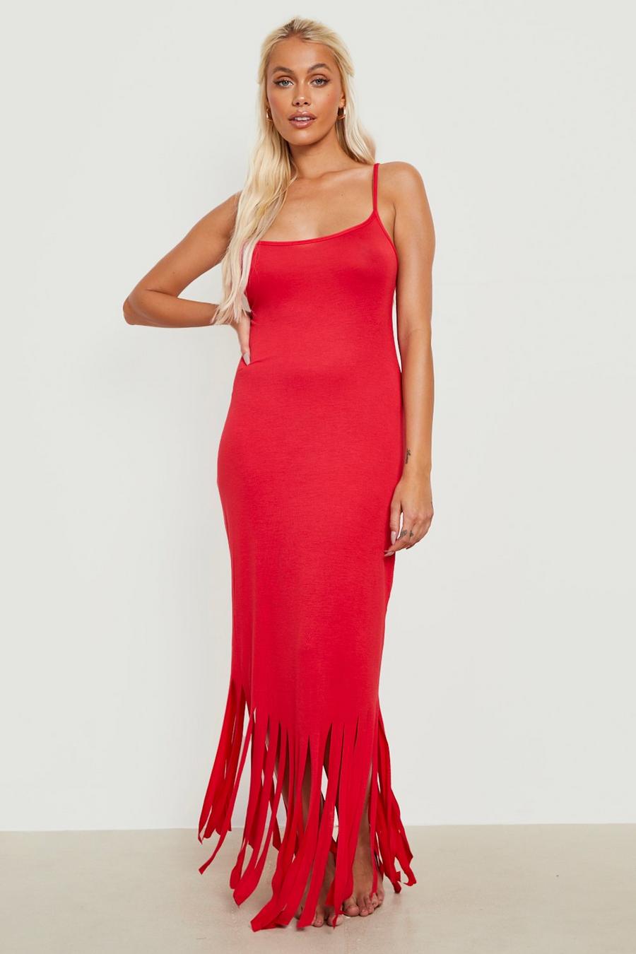 Red rojo Strappy Tassel Maxi Beach Dress