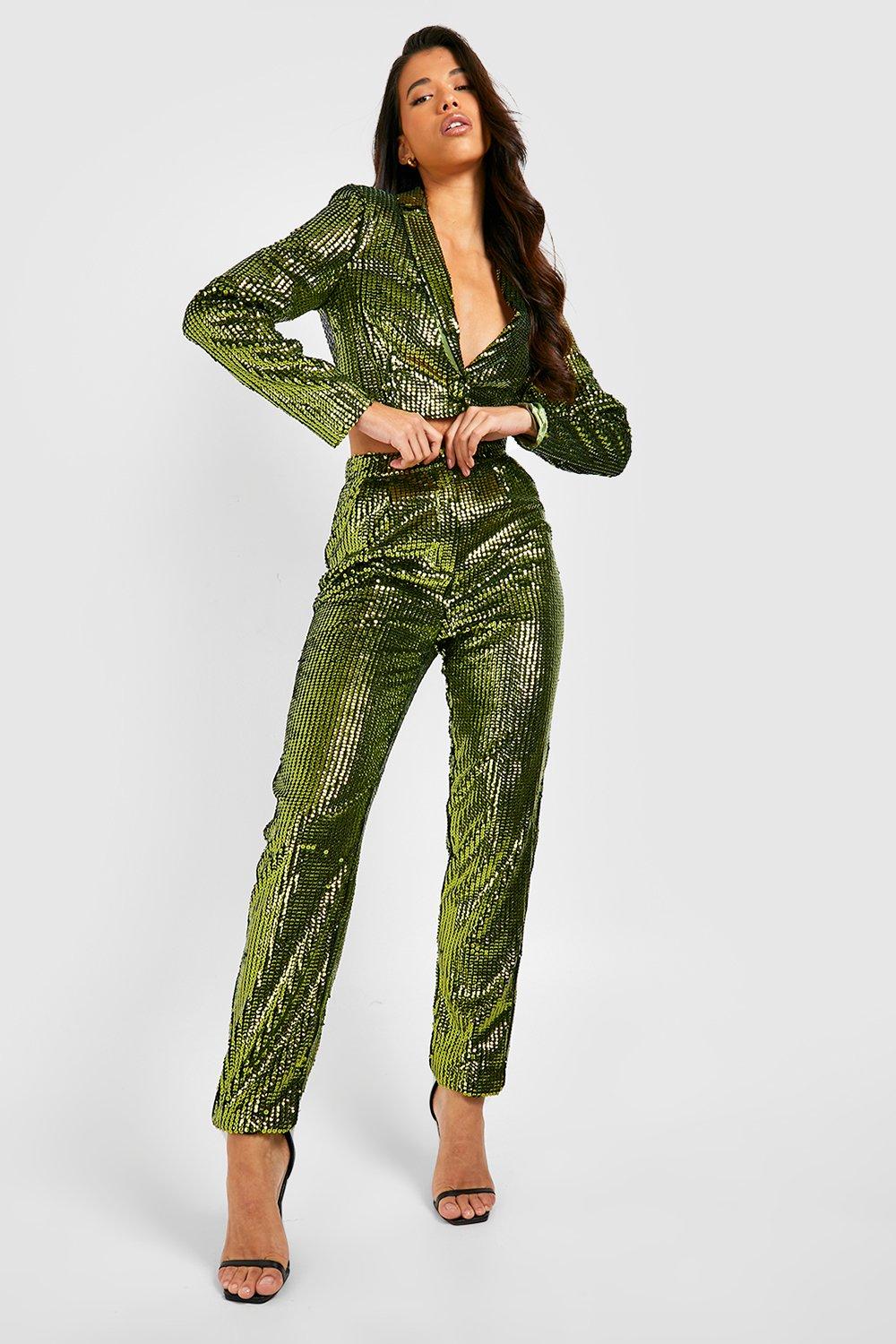 Sparkle In The City High Waist Sequin Pants In Hunter Green  Sequins pants  outfit, Sequin pants outfit holiday, Sequin outfit