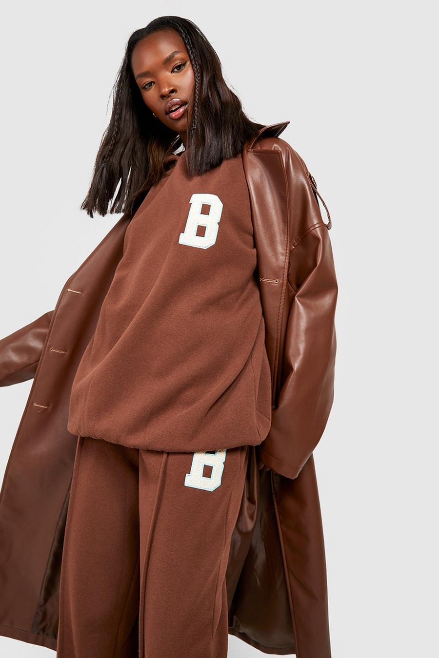 Chocolate brown Applique Straight Leg Hooded Tracksuit 