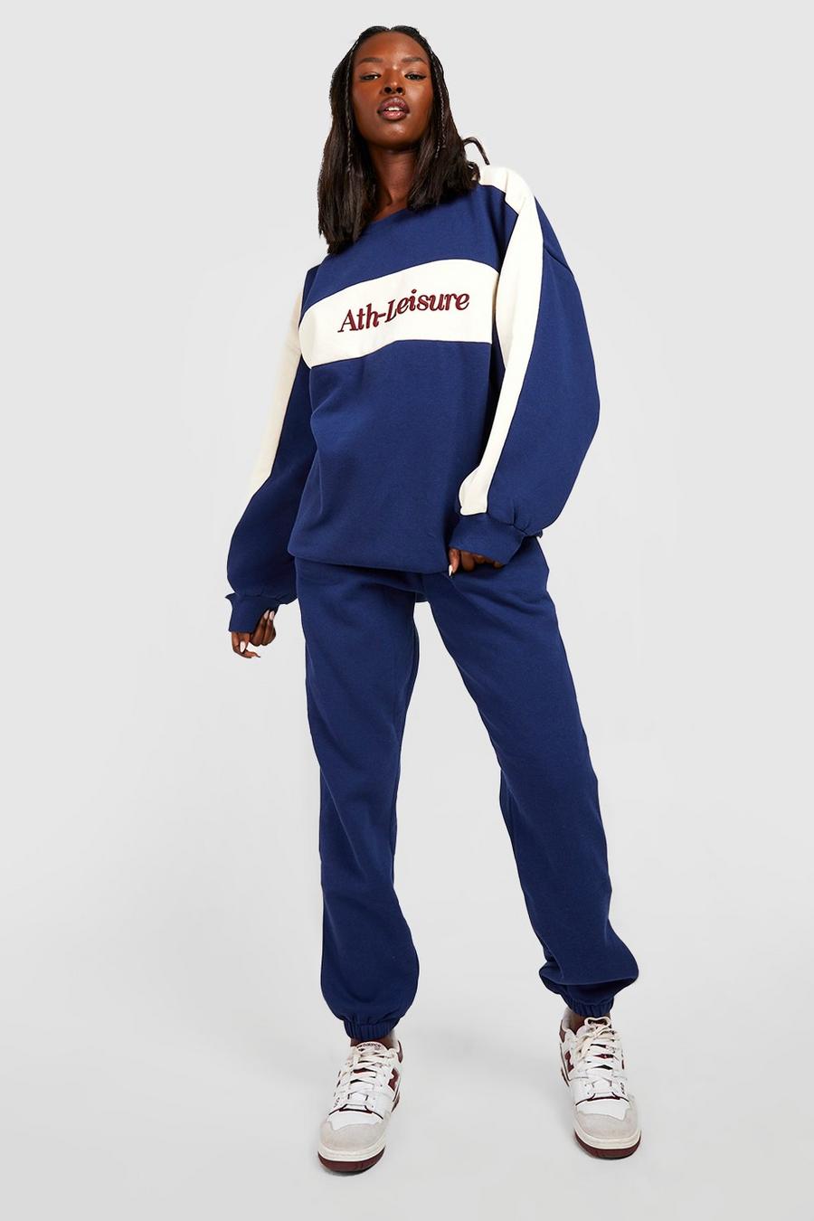 Navy Ath Leisure Colour Block Sweater Tracksuit