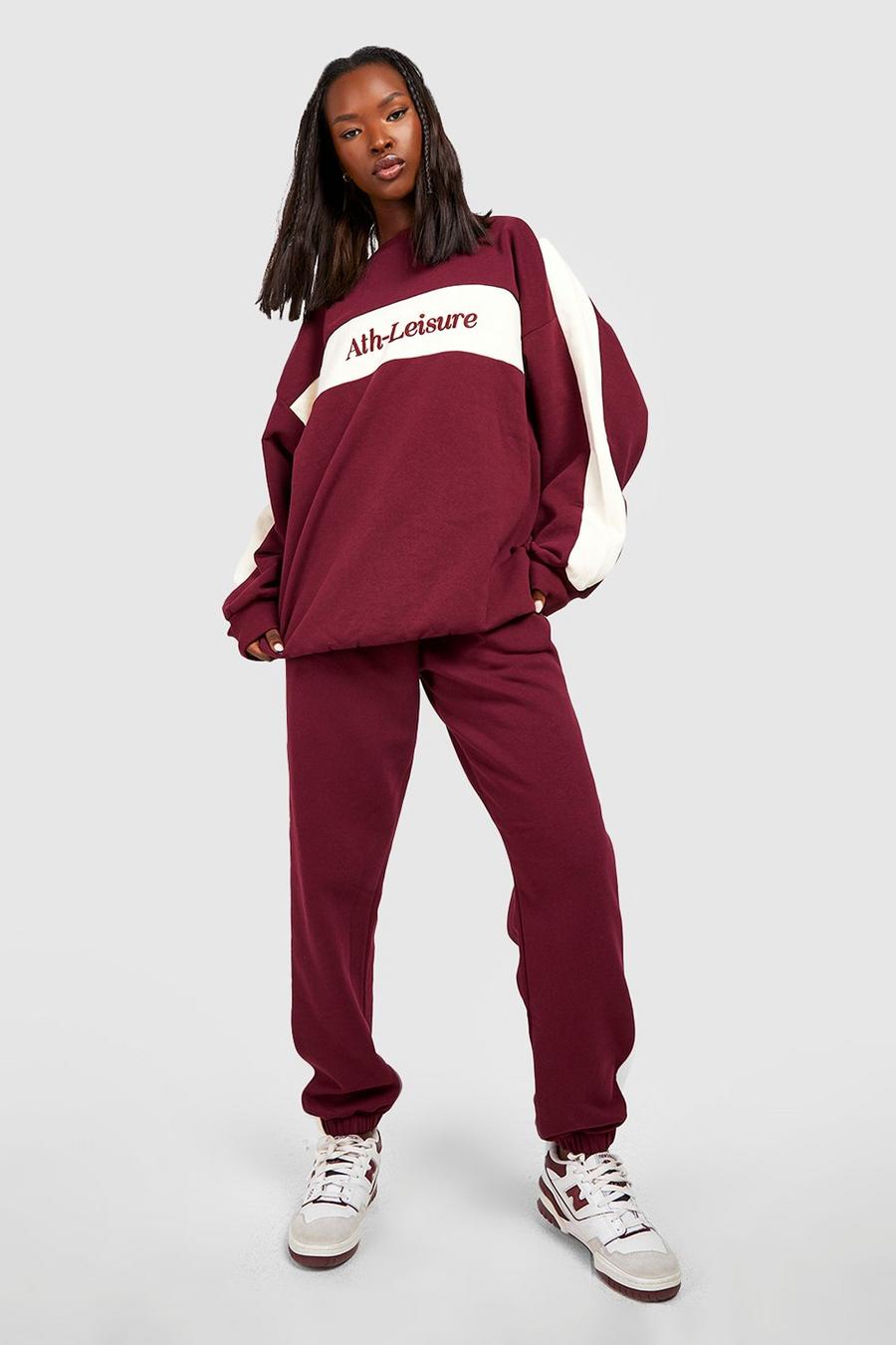 Wine Ath Leisure Color Block Sweater Tracksuit image number 1