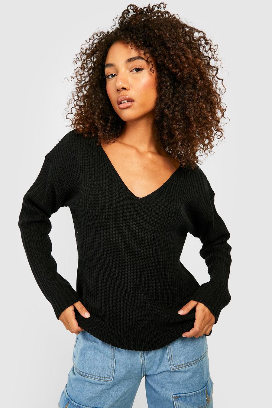 Black Tall V Neck Sweater image number 1