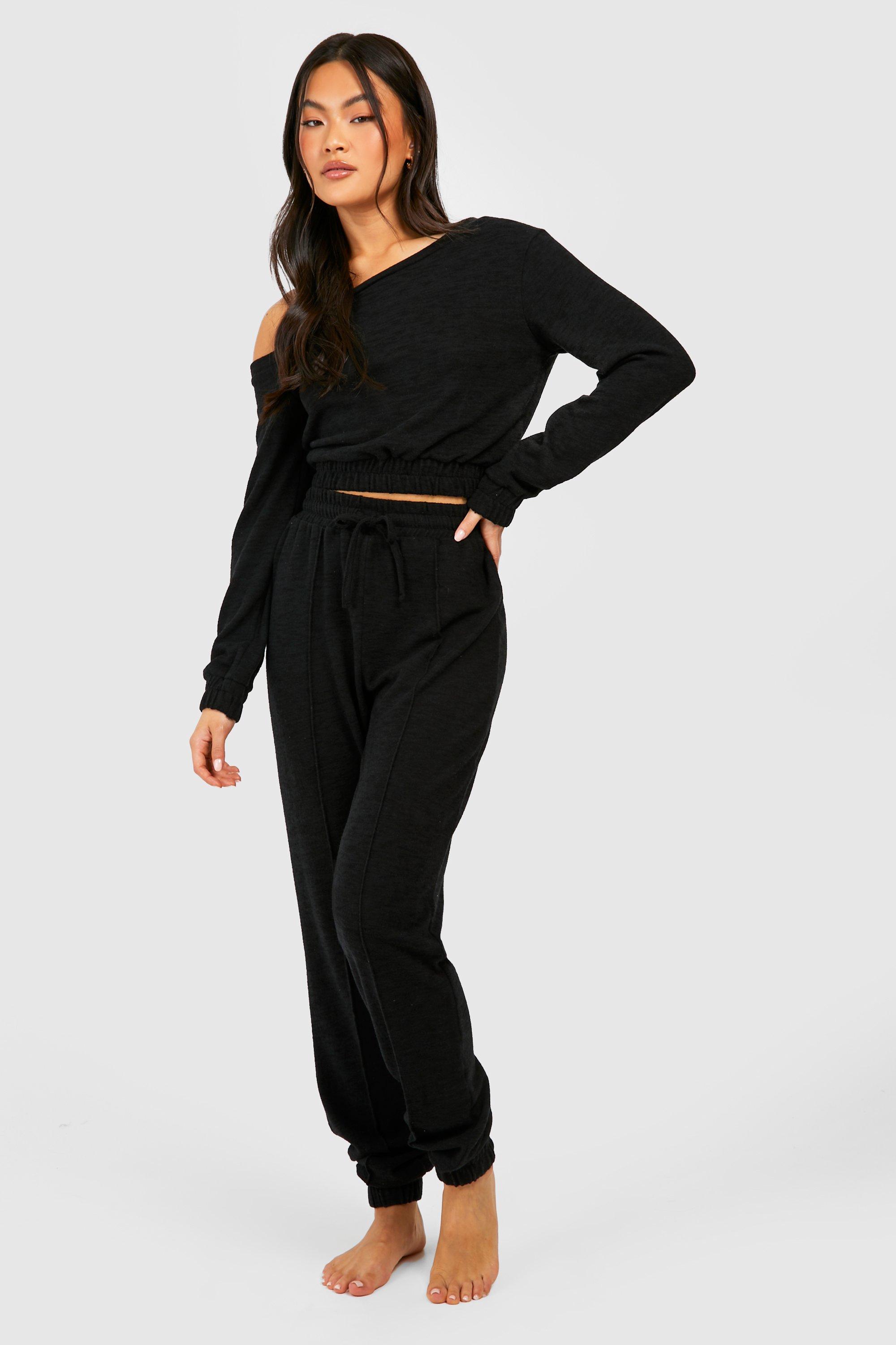 Off The Shoulder Knit Jogger Lounge Set boohoo