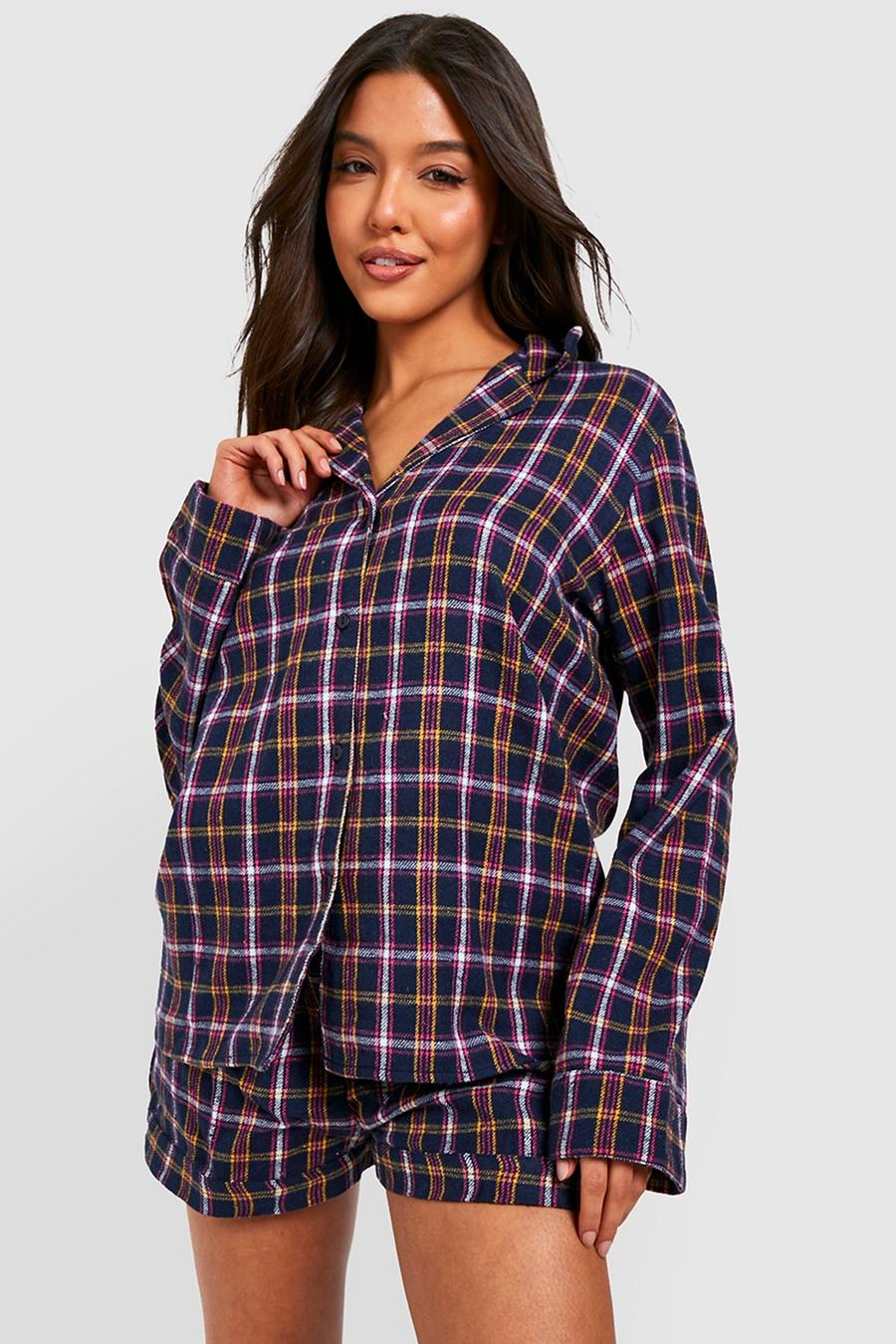 Navy Flannel Pajama Short Set