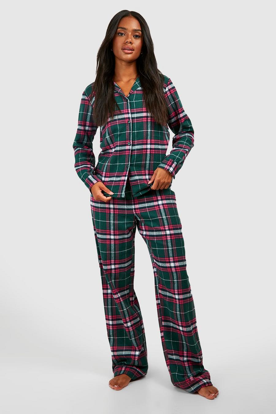 Pijama de pantalón largo con estampado de cuadros, Green image number 1