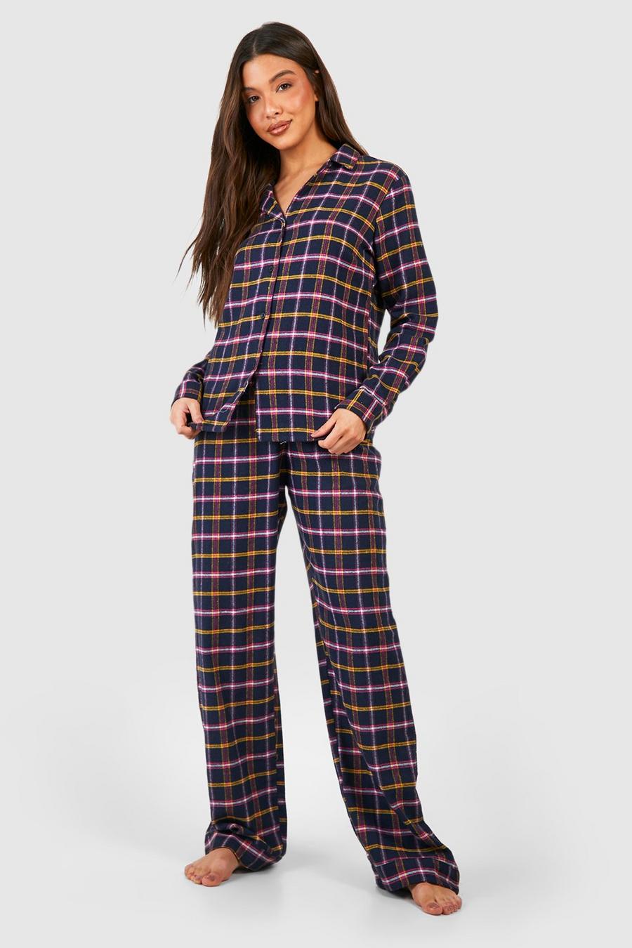 Pijama de pantalón largo con estampado de cuadros, Navy azul marino