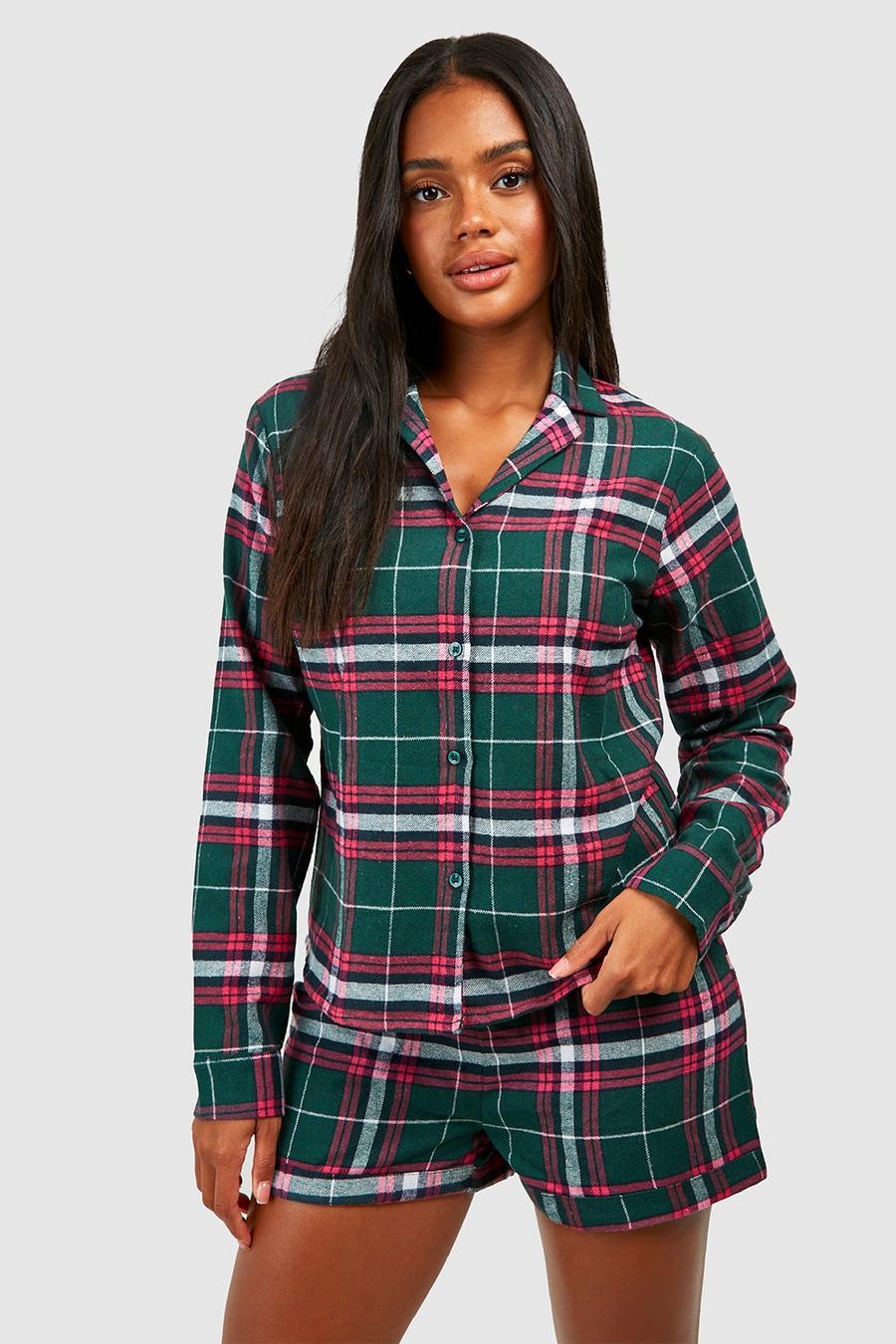 Green Flannel Pajama Short Set image number 1