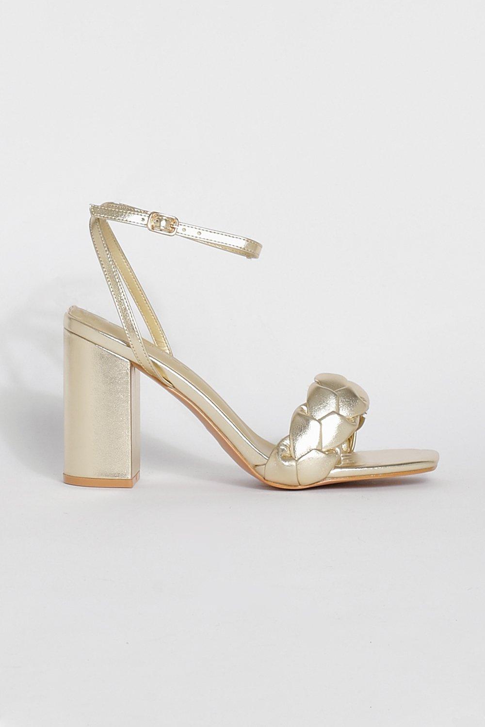 Gold wide outlet fit block heels