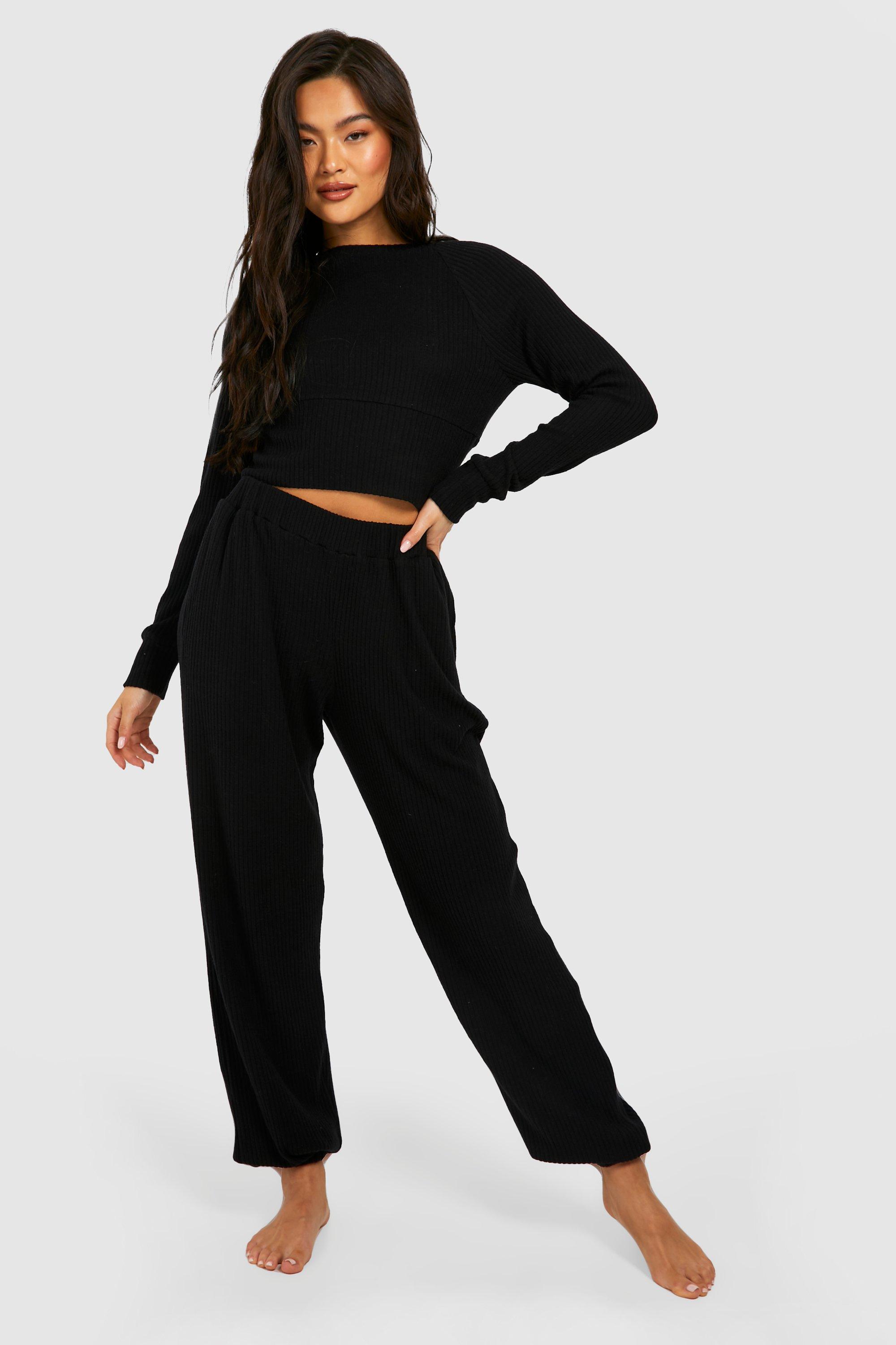 Ribbed Long Sleeve Trouser Loungewear Set boohoo