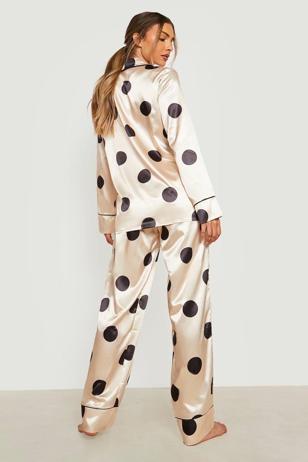 Polka Dot Satin Pajama Pants Set boohoo CA