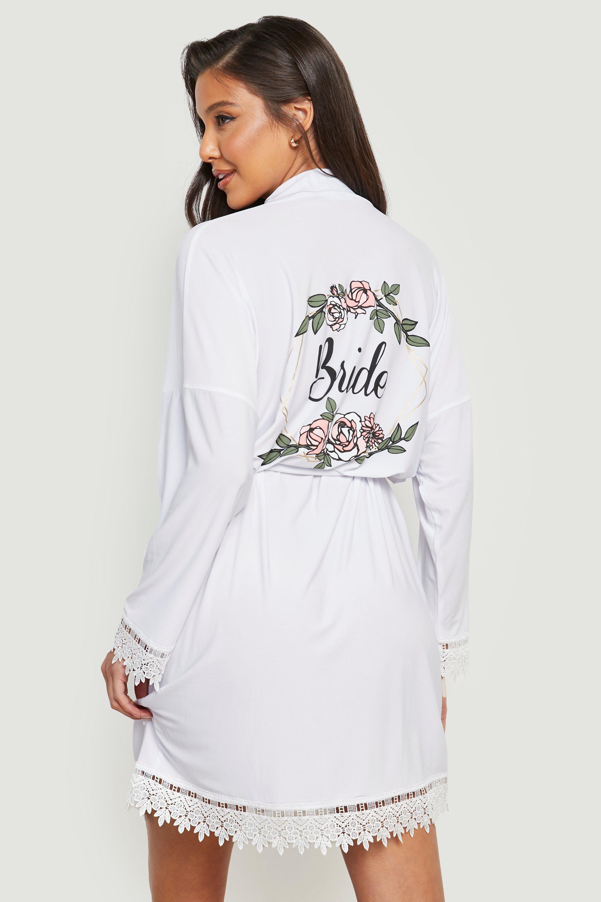 Bride Foil Floral Print Lace Trim Robe boohoo CA