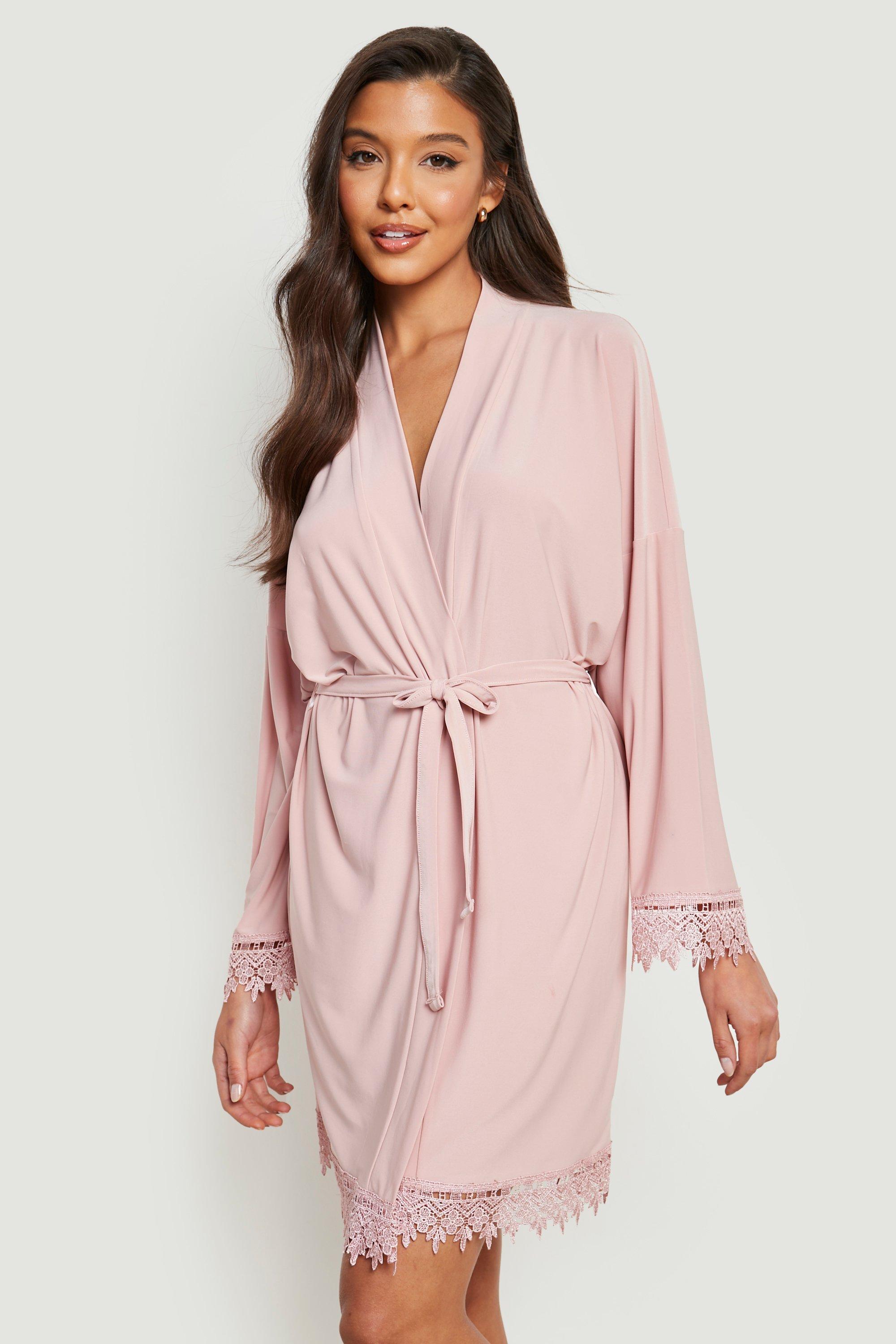 Bridesmaid Foil Floral Print Lace Trim Robe