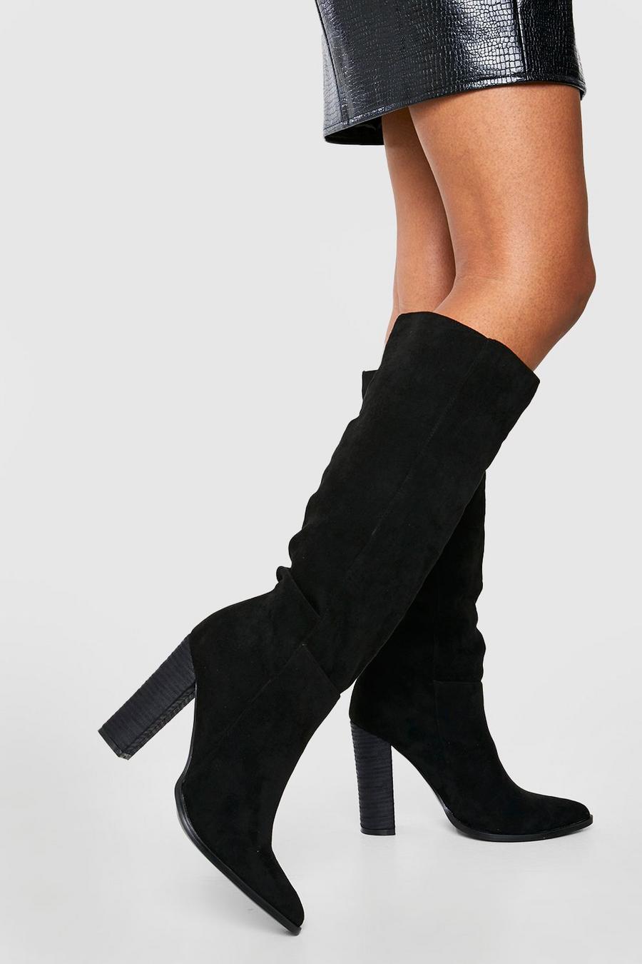 Black noir Knee High Stack Heel Detail Boots