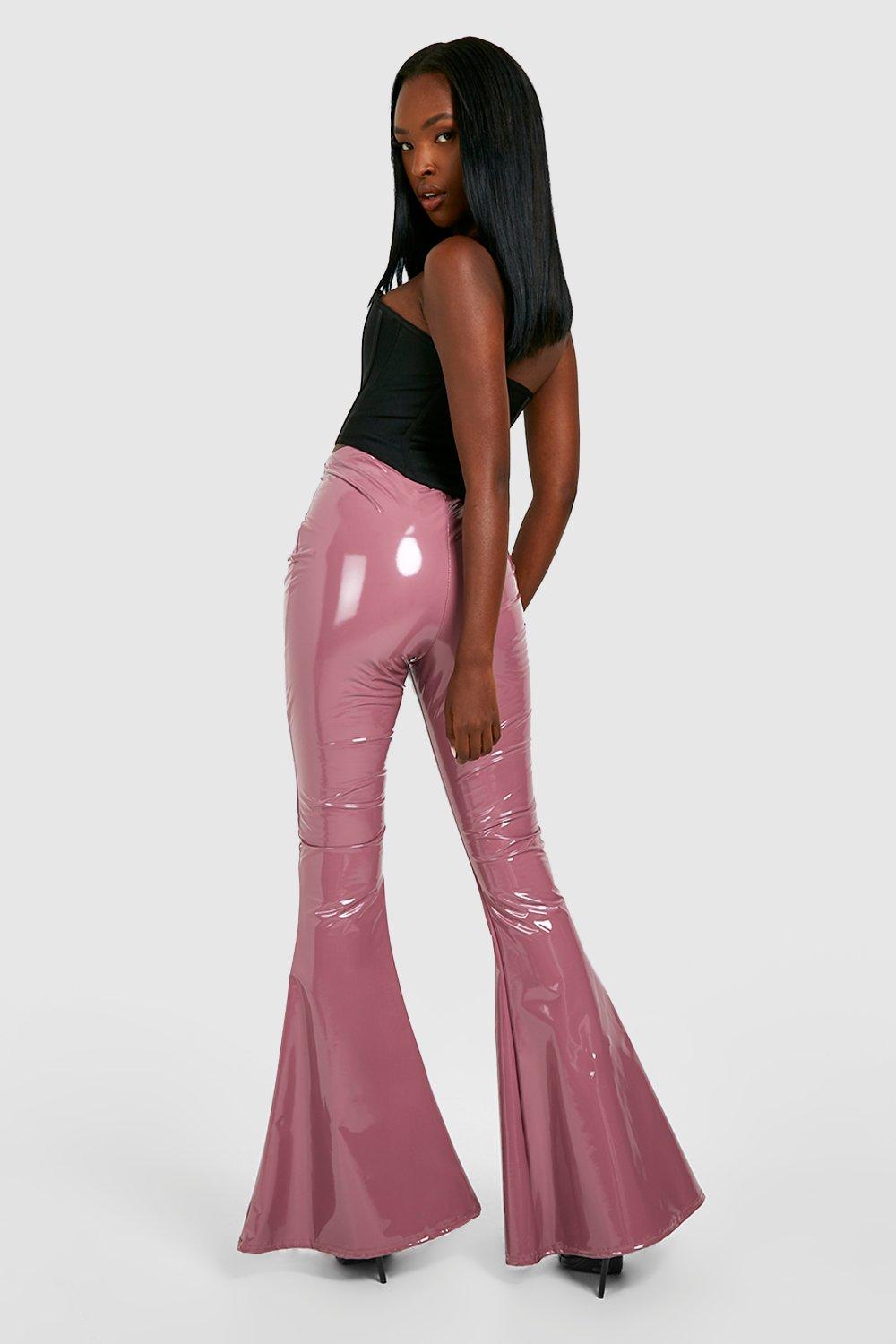 Pink latex flare store pants