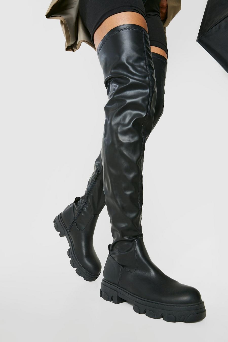 Black Wide Fit Chunky Sole Over The Knee Boot image number 1