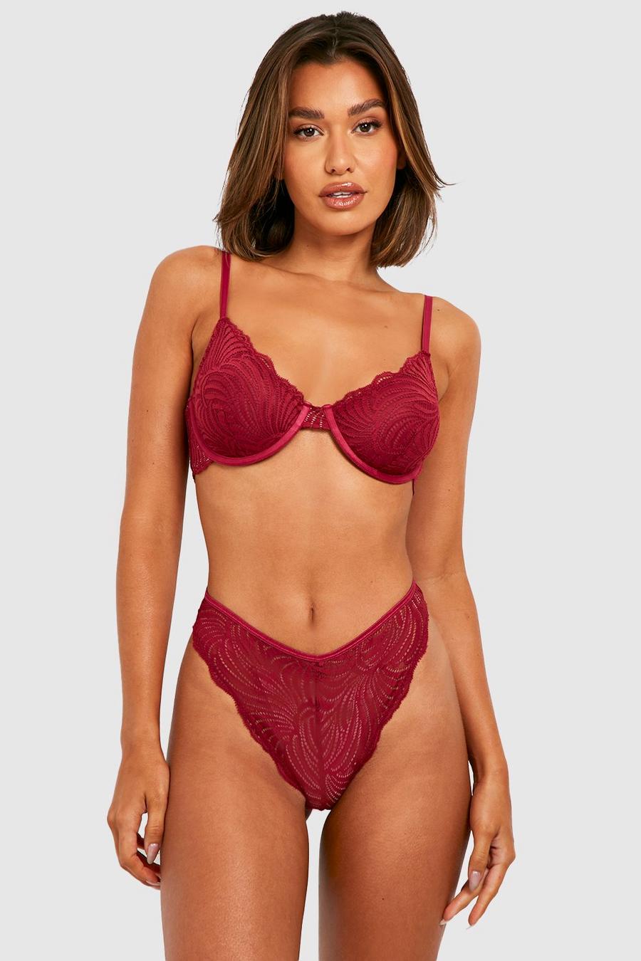 Wine red Fuller Bust Embroidered Lace Underwire Bra
