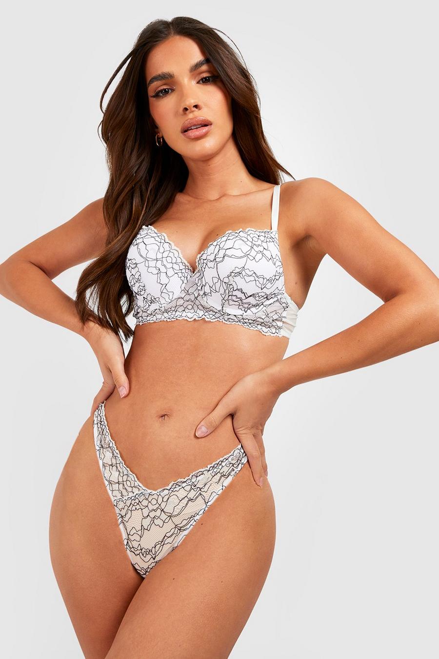 White Contrast Lace Underwire Bra image number 1