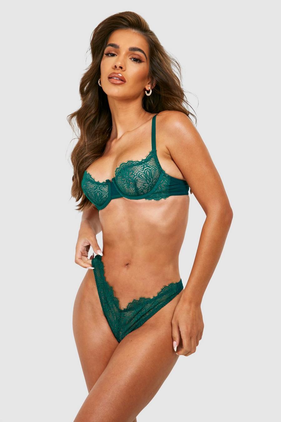 Emerald Lace Detail Thong image number 1